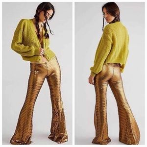 Free People Gold Sequin Flare Leg Pants - Women's size SMALL